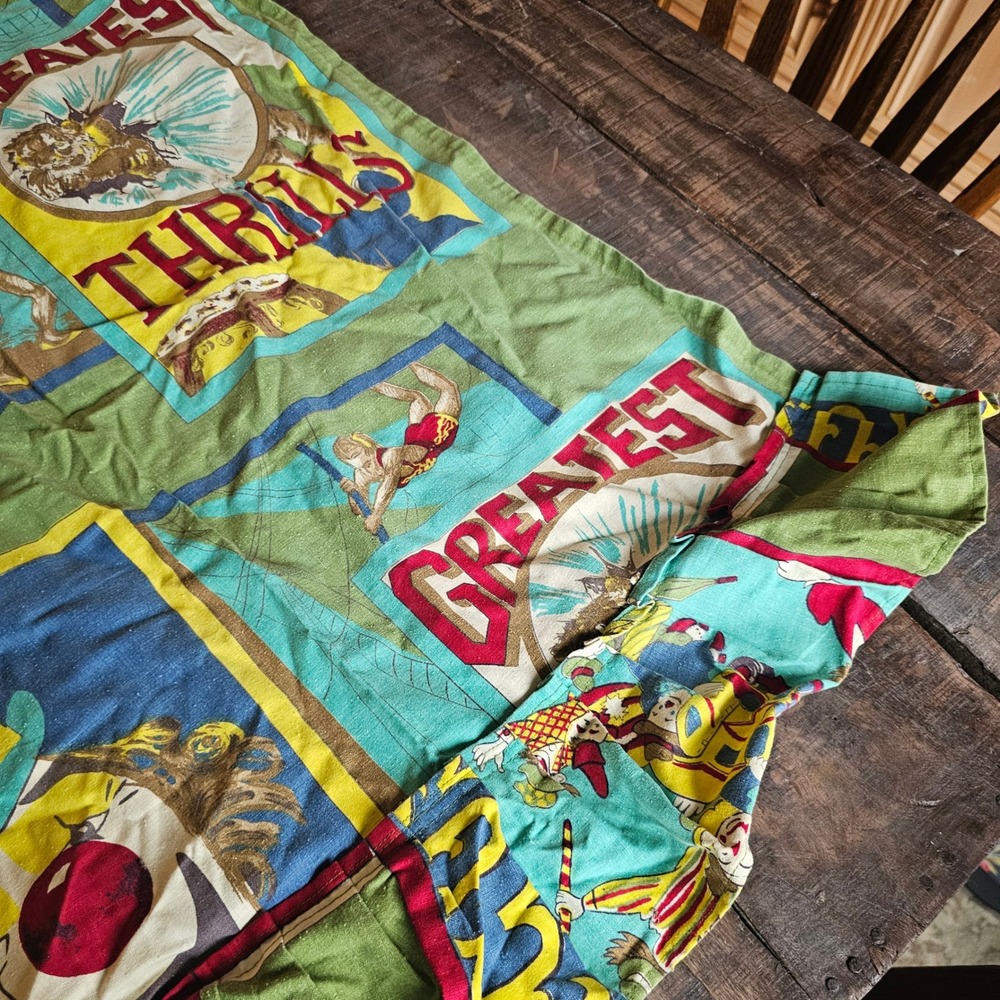 MCM Vintage Circus Valance Curtain Panel Greatest Thrill Clown Elephant Ruffle - Picture 7 of 16